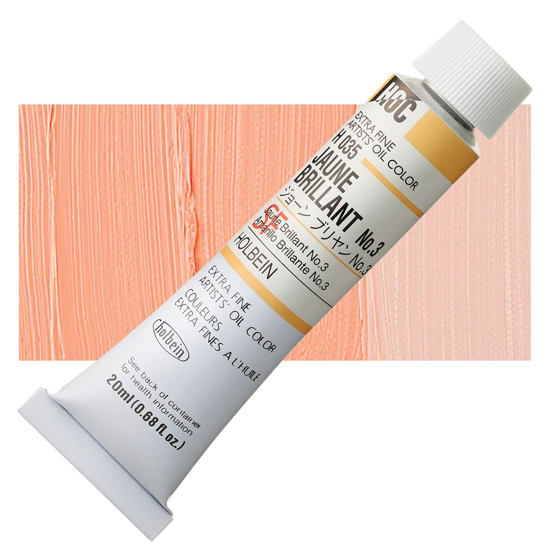 Open in modal - Holbein Artists' Oil Color - Jaune Brilliant 3, 20 ml tube and swatch