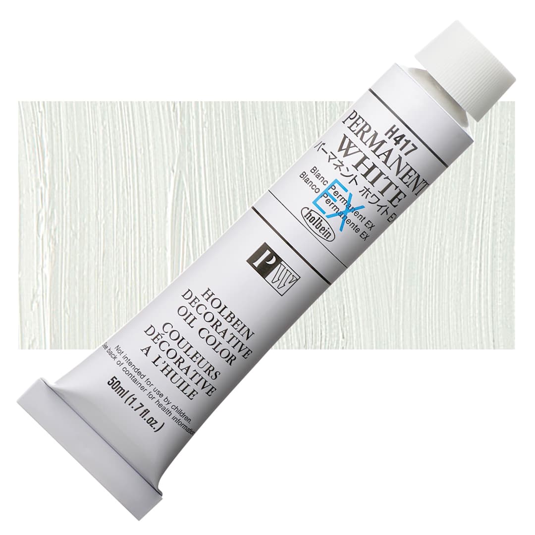Open in modal - Holbein Artists' Oil Color - Permanent White EX, 50 ml tube and swatch
