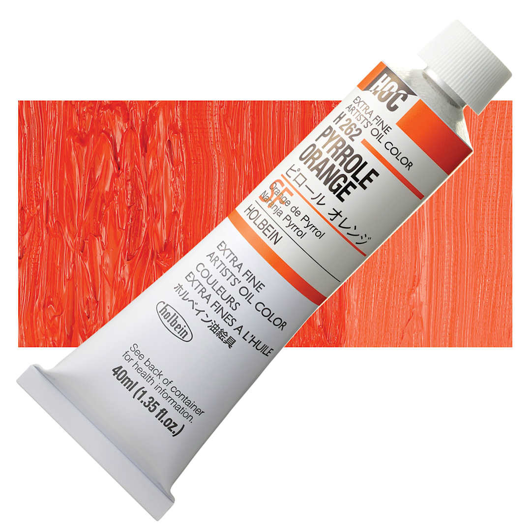 Open in modal - Holbein Artists' Oil Color - Pyrrole Orange, 40 ml tube and swatch