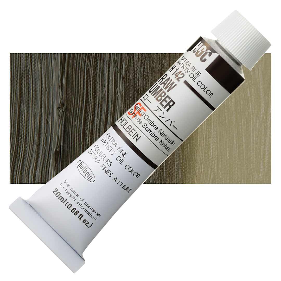 Open in modal - Holbein Artists' Oil Color - Raw Umber, 20 ml tube and swatch