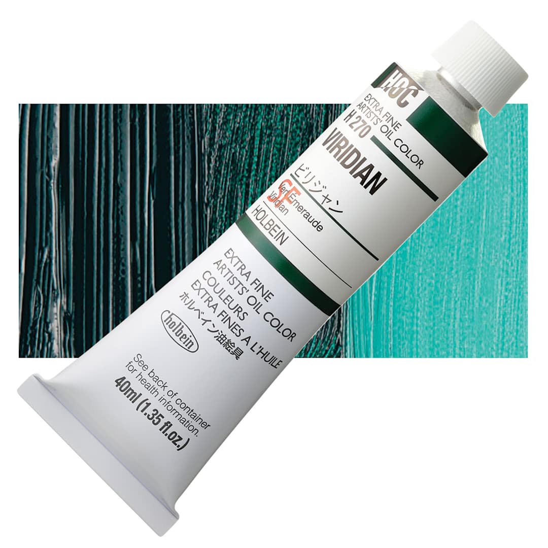 Open in modal - Holbein Artists' Oil Color - Viridian, 40 ml tube and swatch