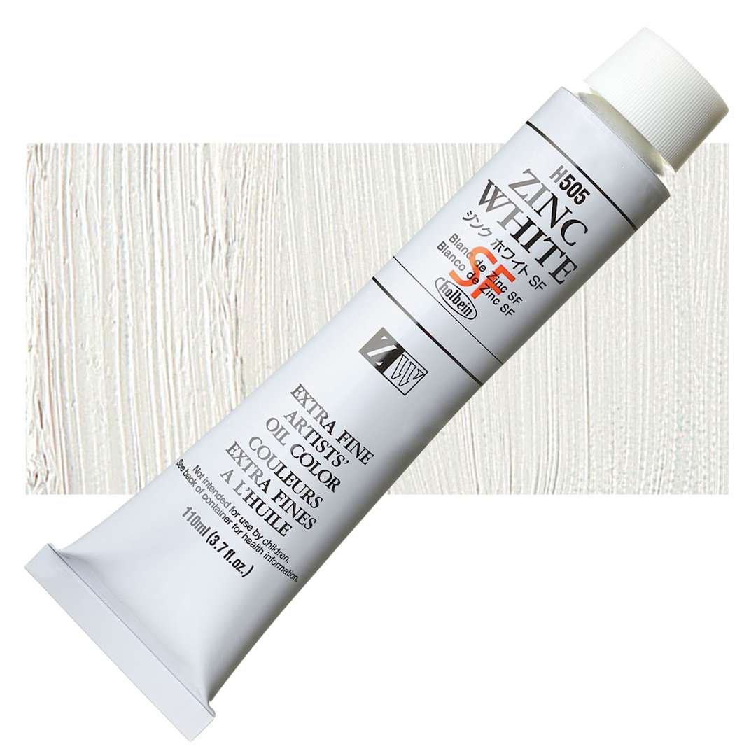Open in modal - Holbein Artists' Oil Color - Zinc White, 110 ml tube and swatch