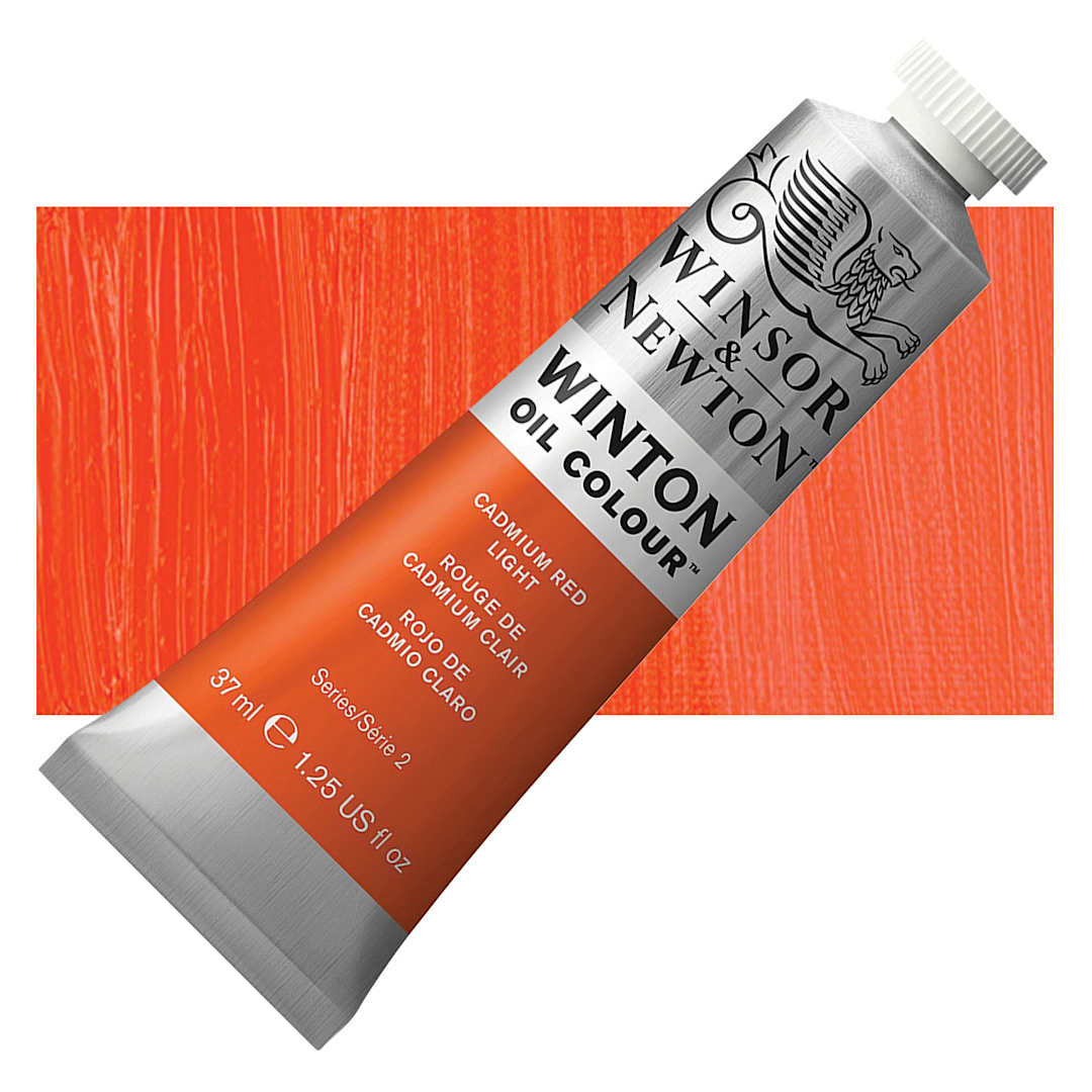 Open in modal - Winsor & Newton Winton Oil Color - Cadmium Red Light, 37 ml tube and swatch