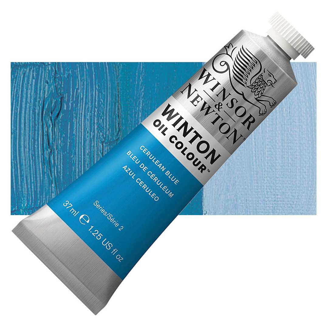 Open in modal - Winsor & Newton Winton Oil Color - Cerulean Blue, 37 ml tube and swatch