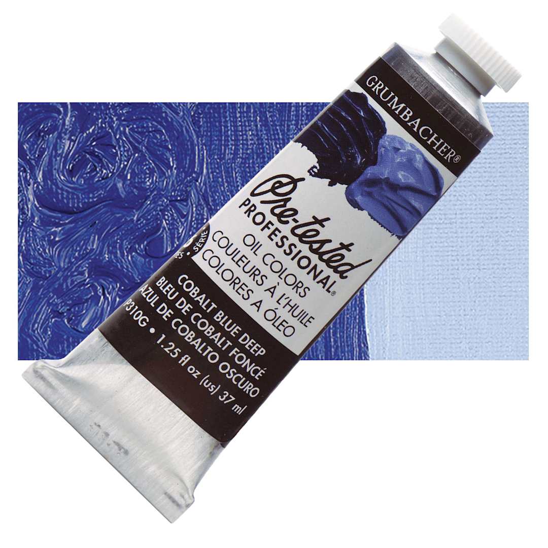 Open in modal - Grumbacher Pre-Tested Artists' Oil Color - Cobalt Blue Deep, 1.25 oz tube and swatch