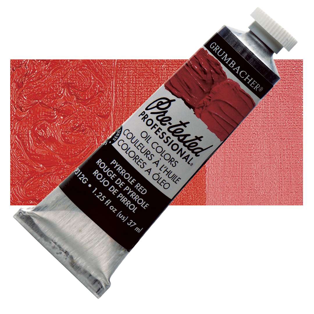 Open in modal - Grumbacher Pre-Tested Artists' Oil Color - Pyrrole Red, 1.25 oz tube and swatch