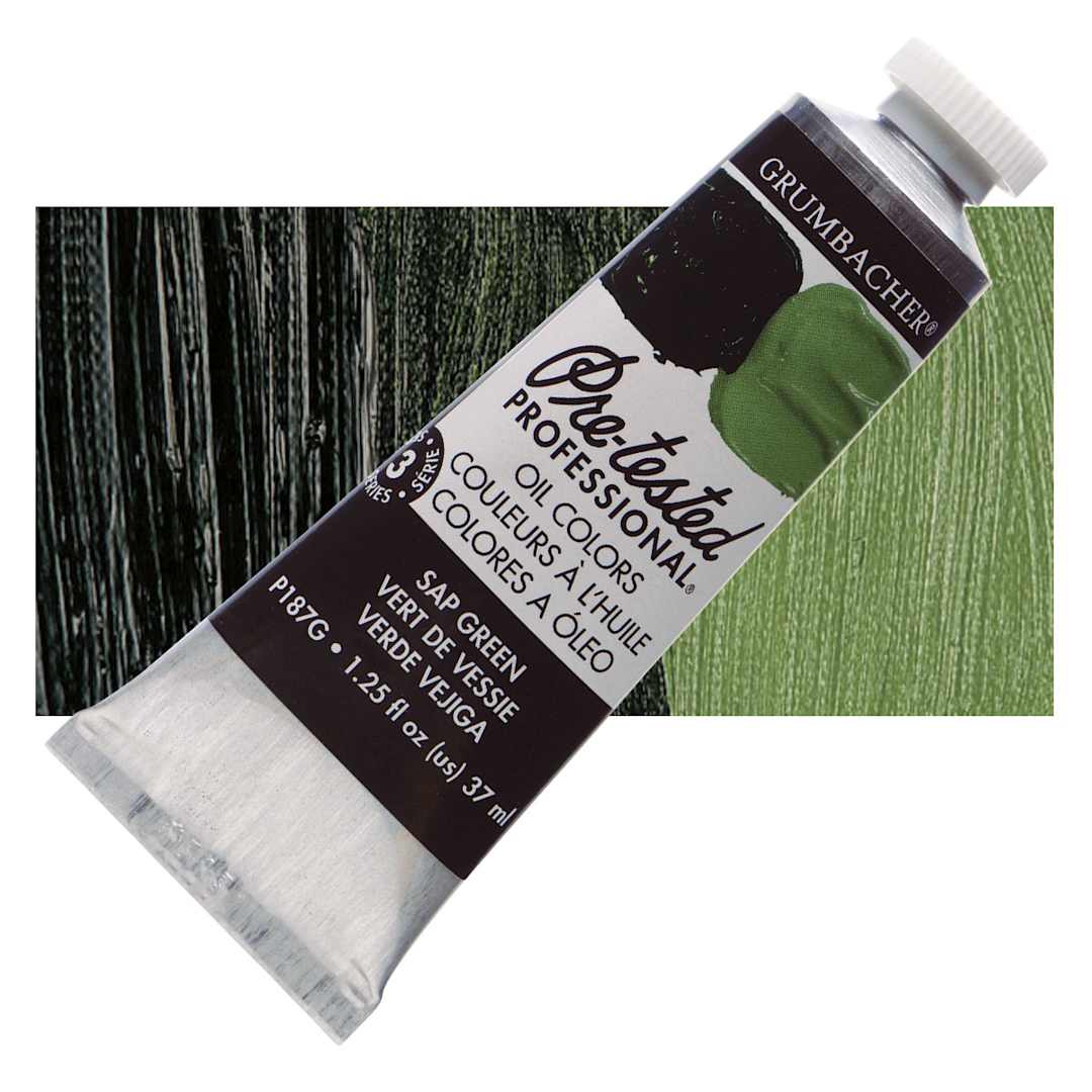 Open in modal - Grumbacher Pre-Tested Artists' Oil Color - Sap Green, 1.25 oz tube and swatch