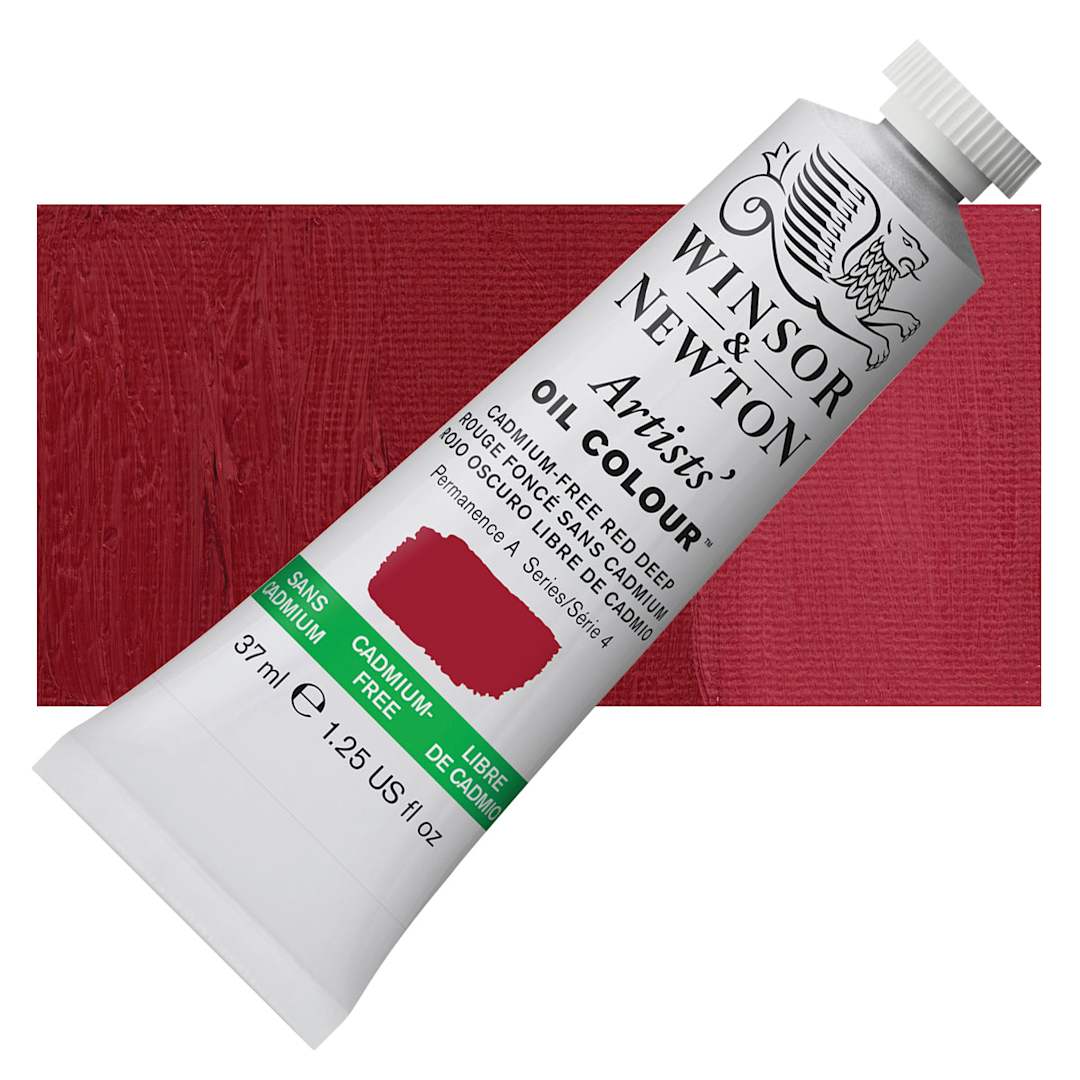Open in modal - Winsor & Newton Artists' Oil Color - Cadmium Free Red Deep, 37 ml, Tube and swatch