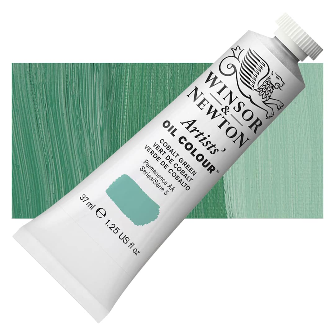 Open in modal - Winsor & Newton Artists' Oil Color - Cobalt Green, 37 ml tube and swatch