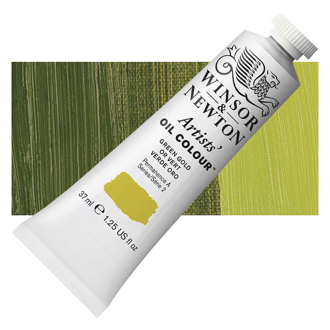 Open in modal - Winsor & Newton Artists' Oil Color - Green Gold, 37 ml tube and swatch