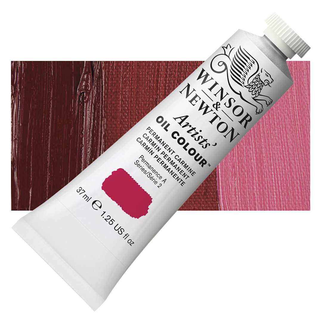 Open in modal - Winsor & Newton Artists' Oil Color - Permanent Carmine, 37 ml tube and swatch