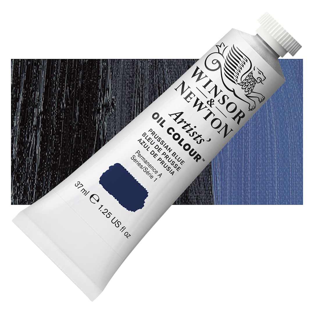 Open in modal - Winsor & Newton Artists' Oil Color - Prussian Blue, 37 ml tube and swatch
