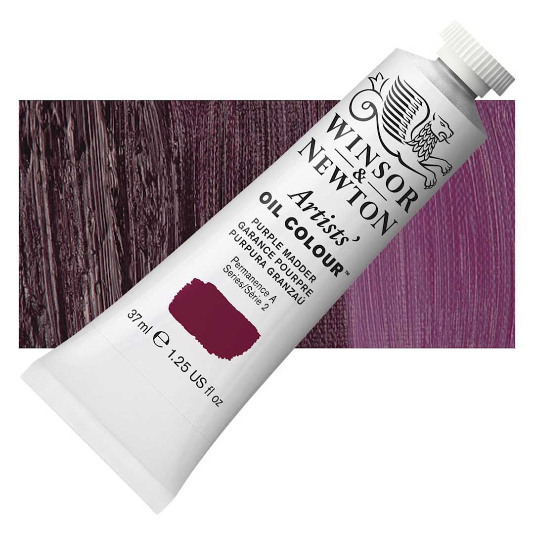 Open in modal - Winsor & Newton Artists' Oil Color - Purple Madder, 37 ml tube and swatch