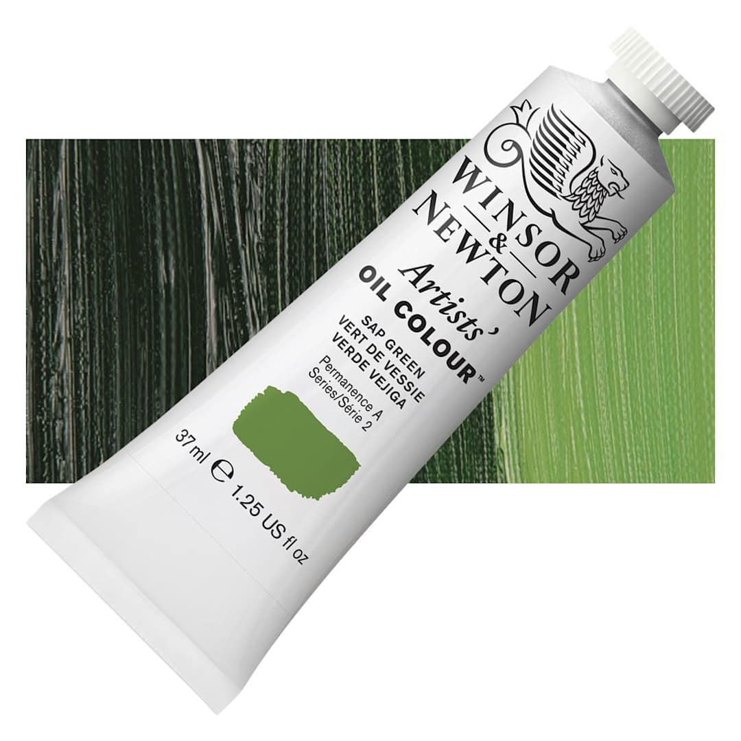Open in modal - Winsor & Newton Artists' Oil Color - Sap Green, 37 ml tube and swatch