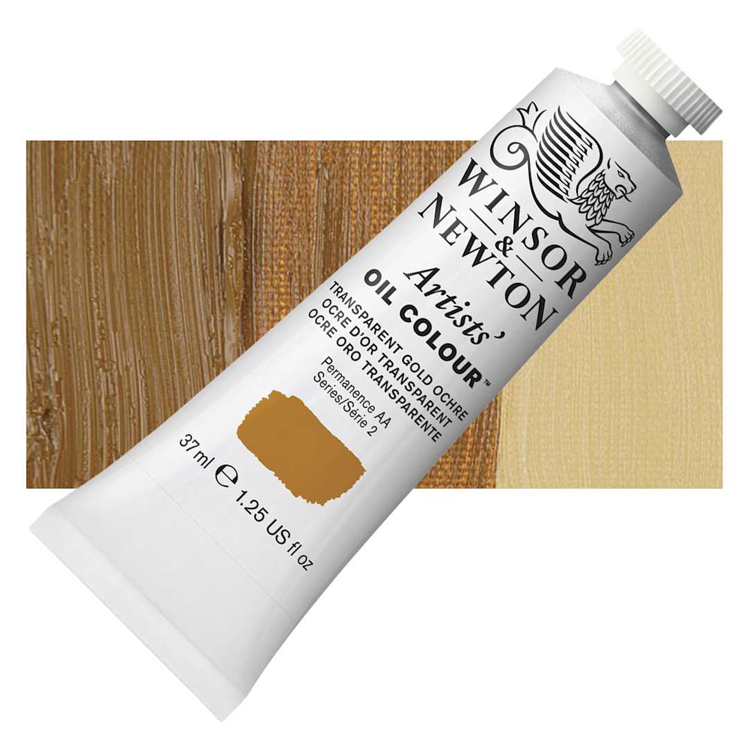 Open in modal - Winsor & Newton Artists' Oil Color - Transparent Gold Ochre, 37 ml tube and swatch