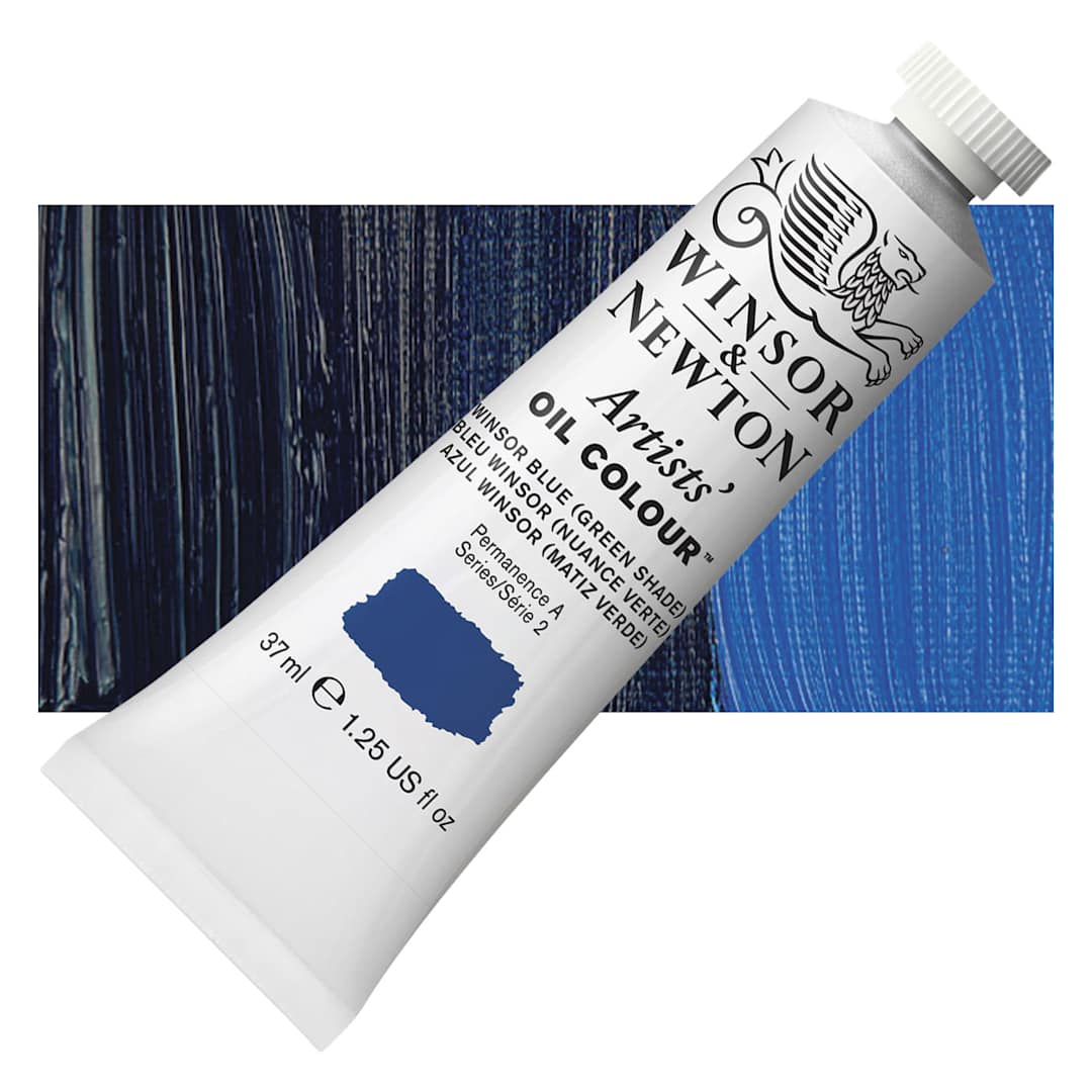 Open in modal - Winsor & Newton Artists' Oil Color - Winsor Blue Green Shade, 37 ml tube and swatch