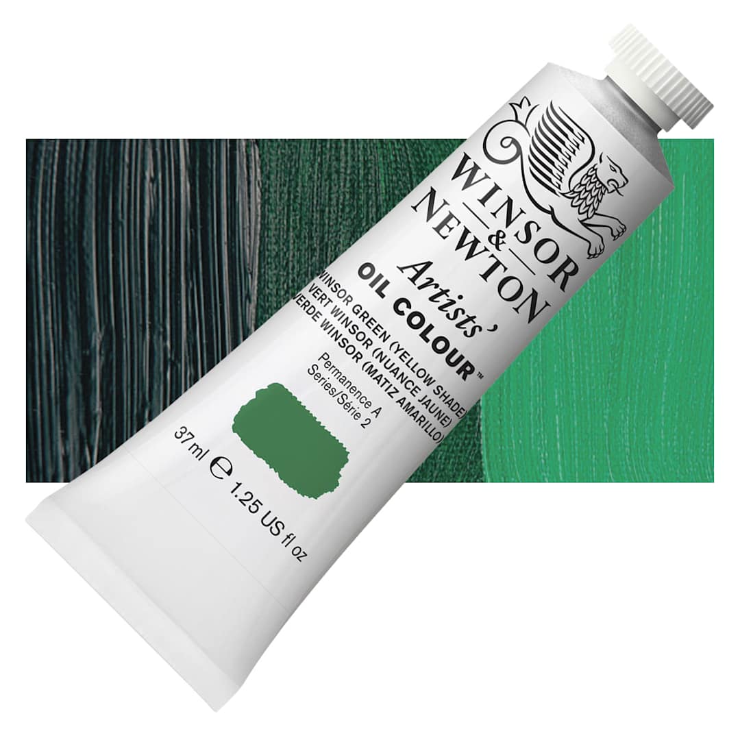 Open in modal - Winsor & Newton Artists' Oil Color - Winsor Green Yellow Shade, 37 ml tube and swatch