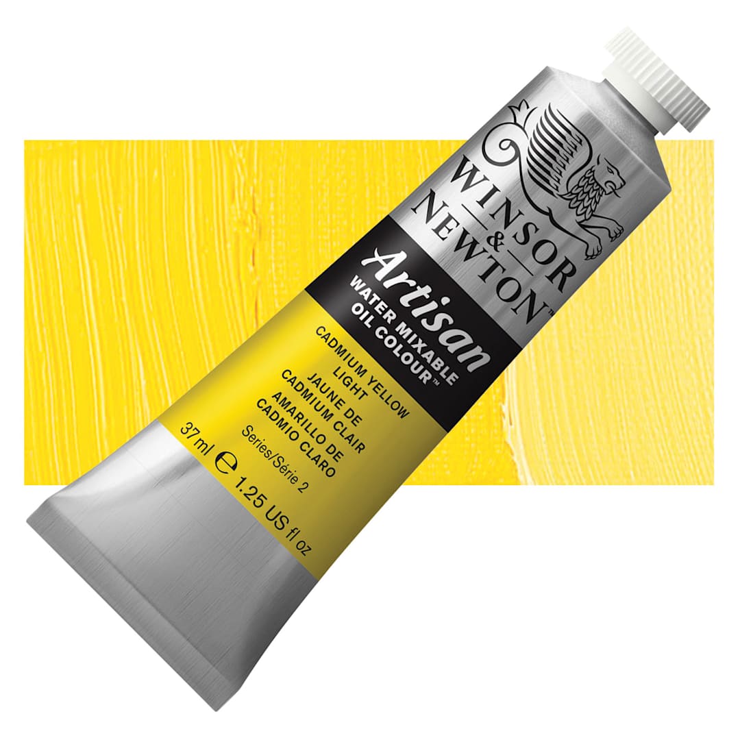 Open in modal - Winsor & Newton Artisan Water Mixable Oil Paint - Cadmium Yellow Light, 37 ml tube and swatch