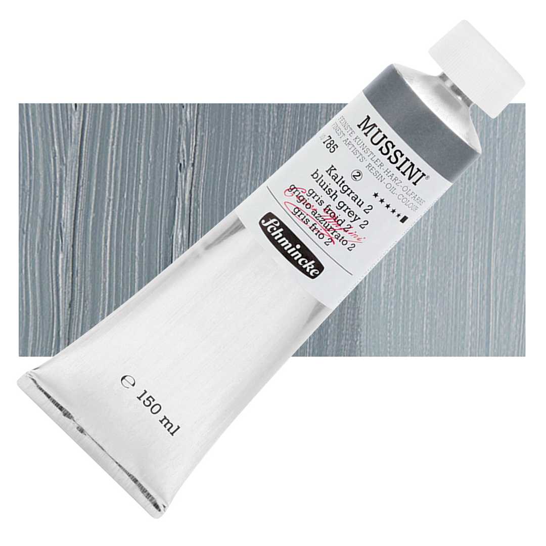 Open in modal - Schmincke Mussini Oil Color - Bluish Gray 2, 150 ml, Tube and swatch
