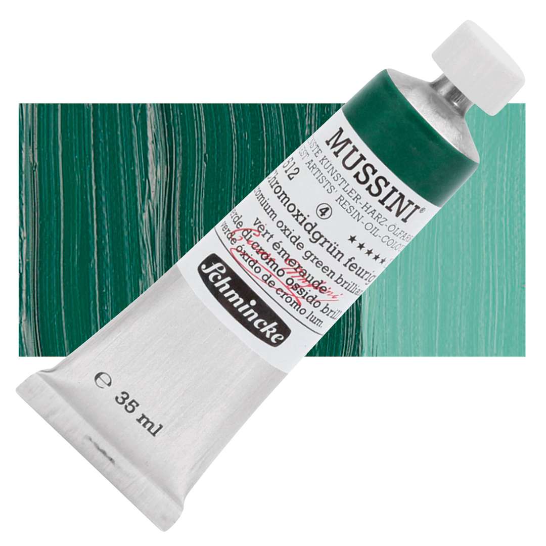 Open in modal - Schmincke Mussini Oil Color - Chromium Oxide Green Brilliant, 35 ml tube and swatch
