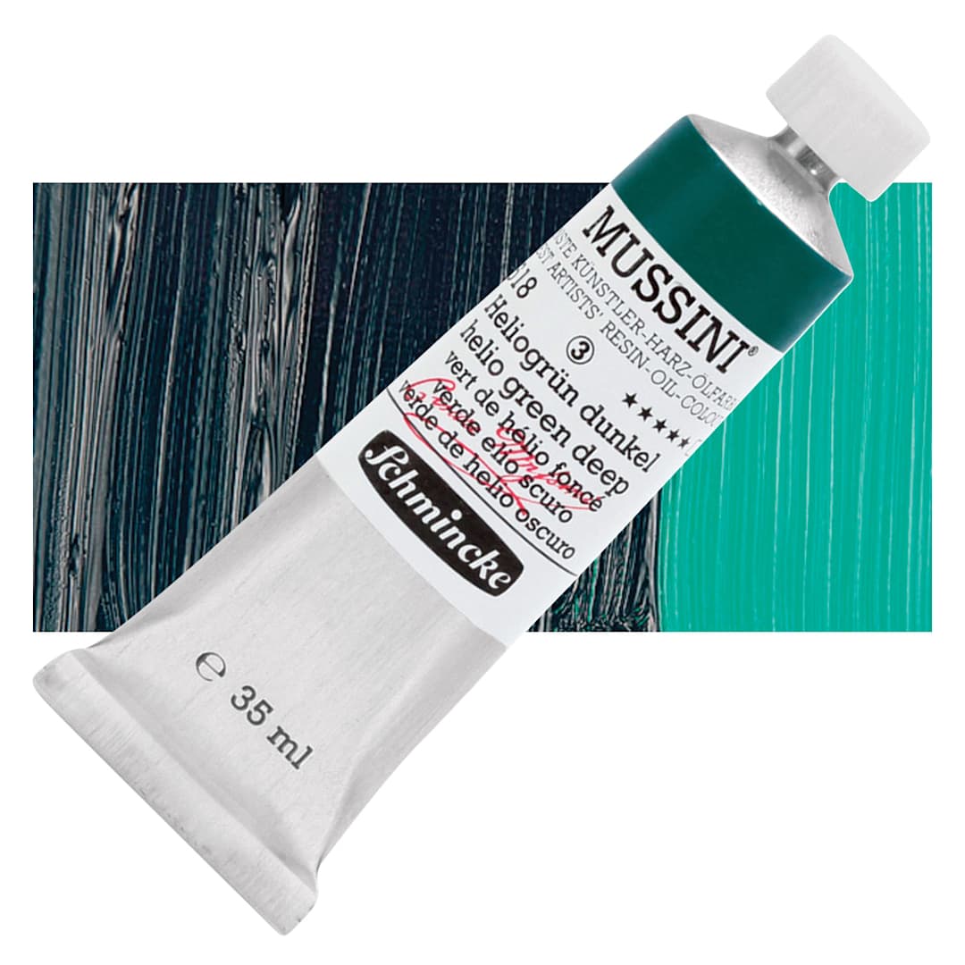 Open in modal - Schmincke Mussini Oil Color - Helio Green Deep, 35 ml tube and swatch