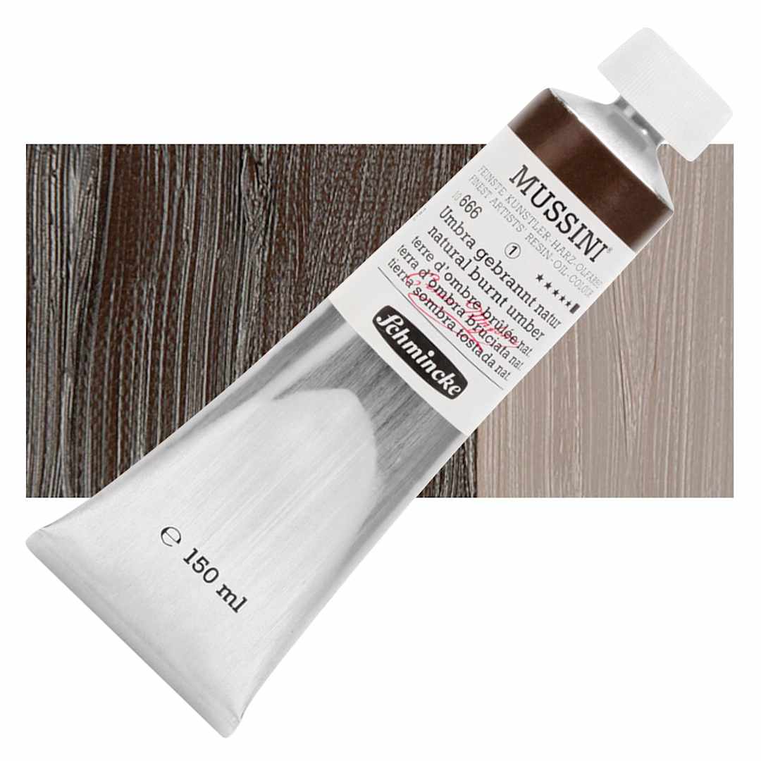 Open in modal - Schmincke Mussini Oil Color - Natural Burnt Umber, 150 ml Tube and swatch