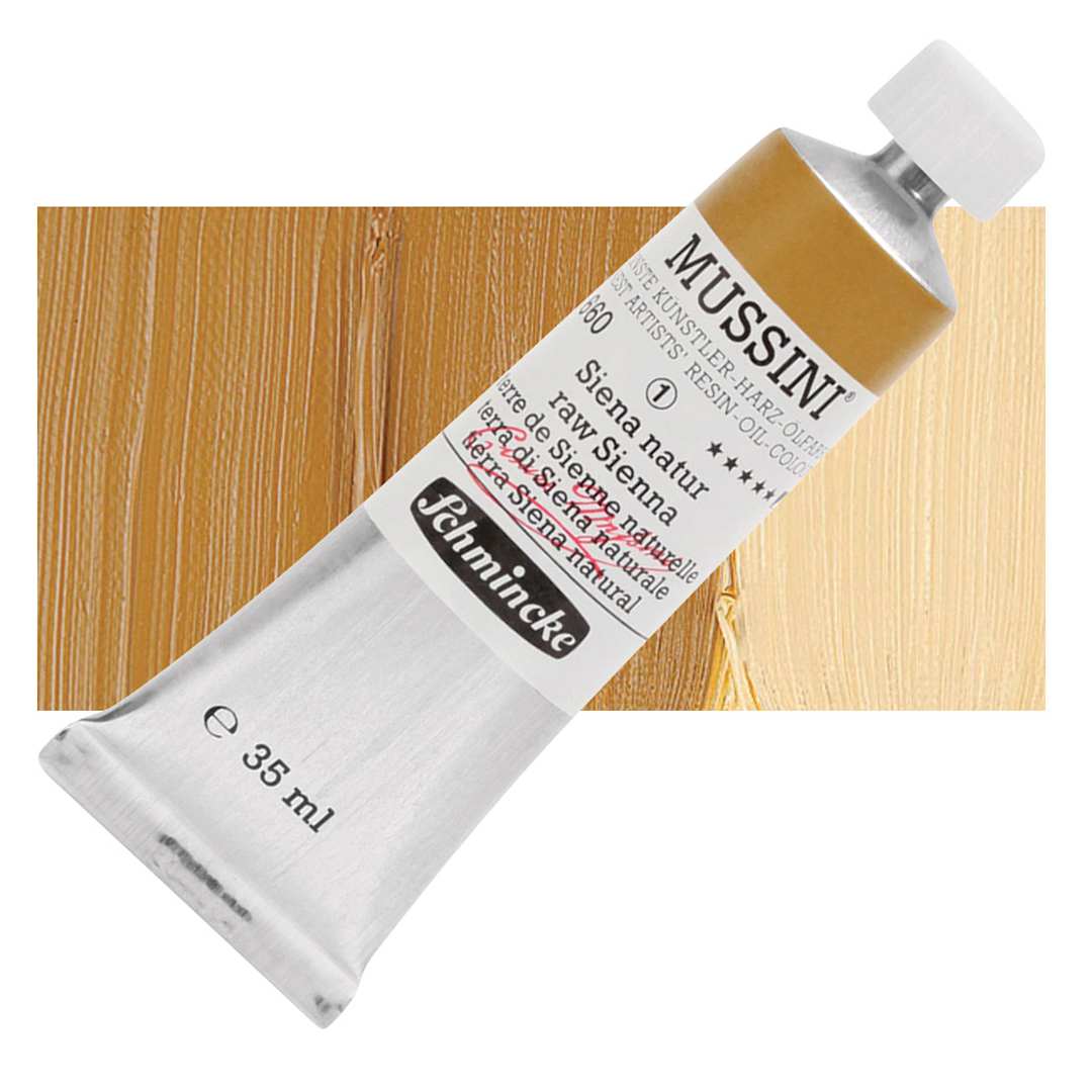 Open in modal - Schmincke Mussini Oil Color - Raw Sienna, 35 ml tube and swatch
