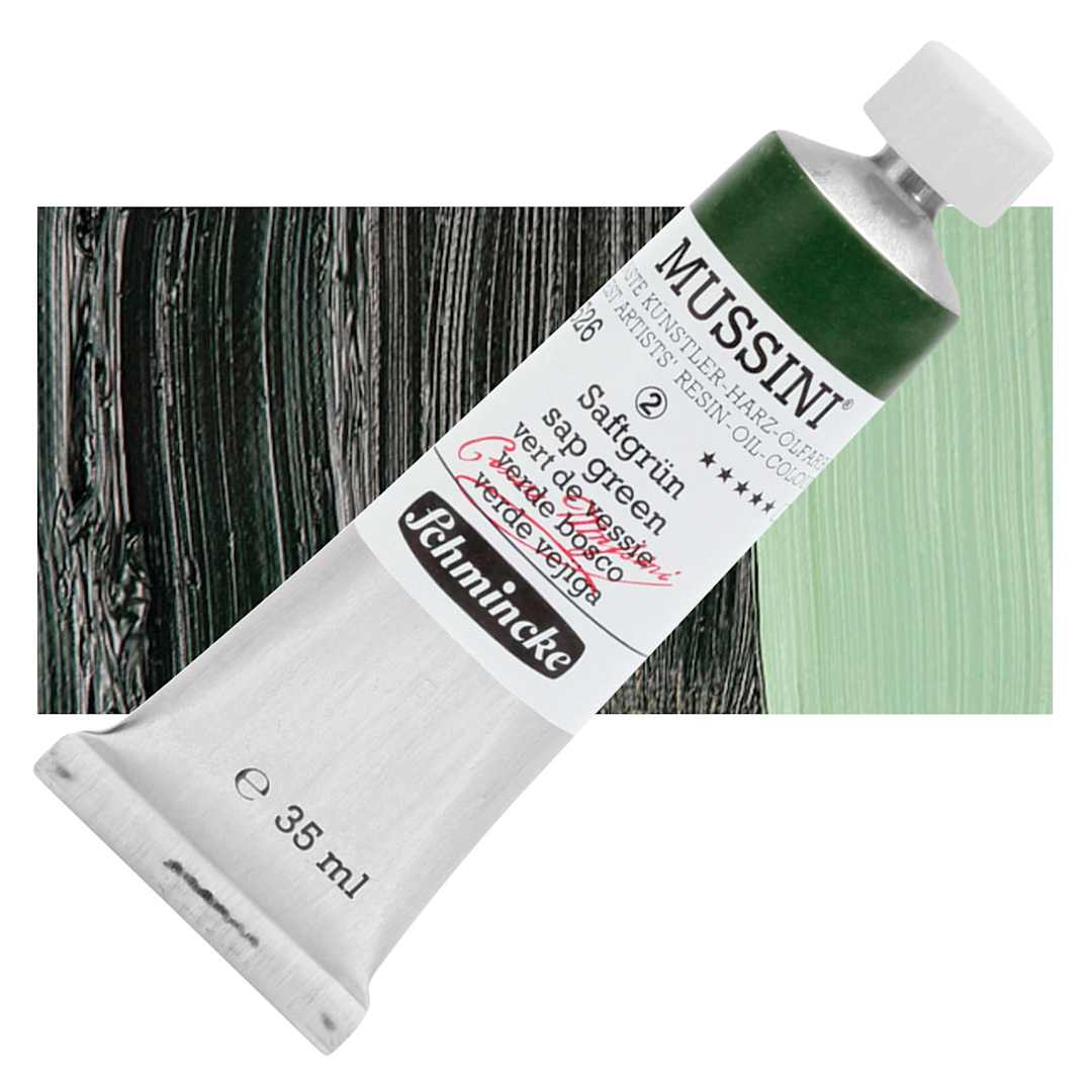 Open in modal - Schmincke Mussini Oil Color - Sap Green, 35 ml tube and swatch