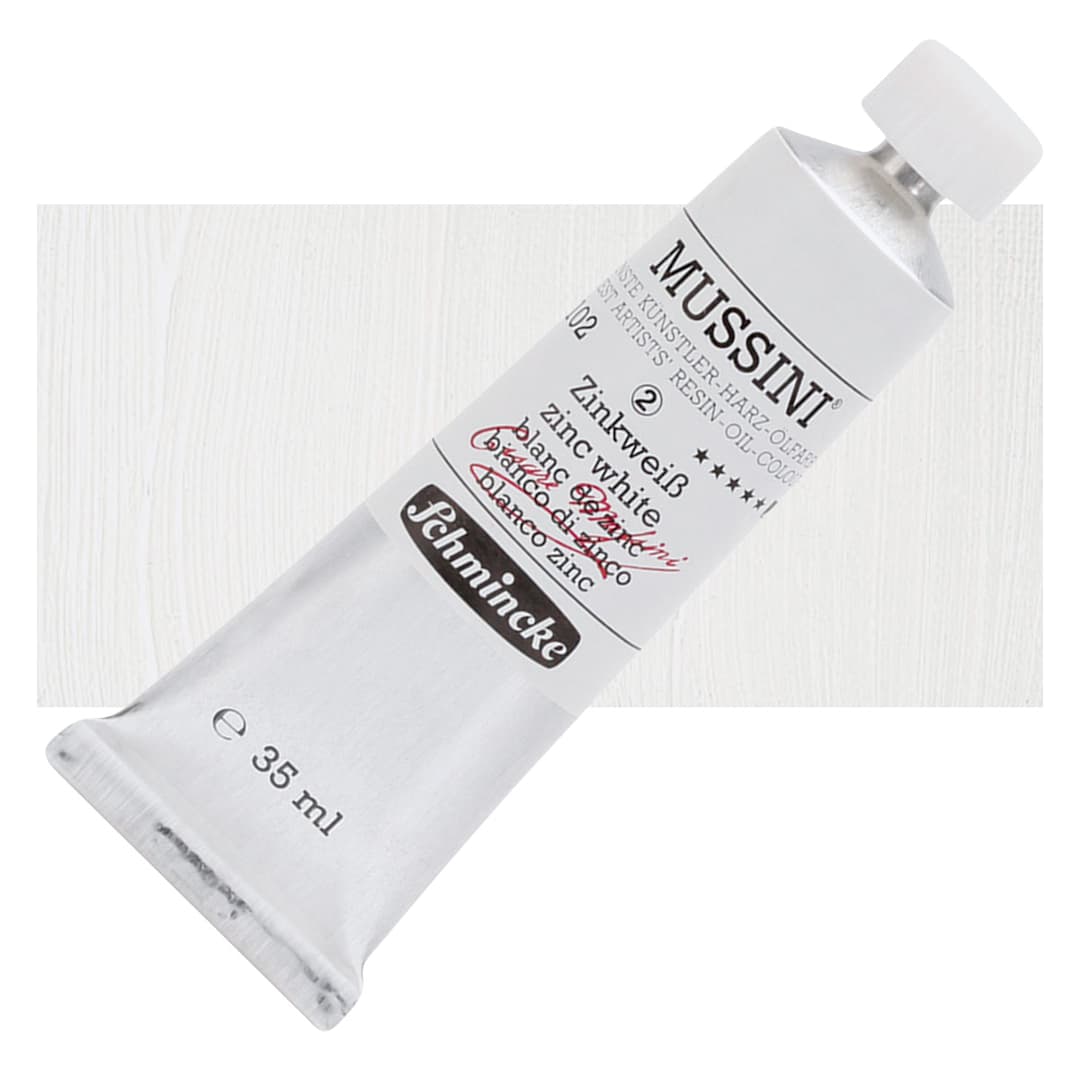 Open in modal - Schmincke Mussini Oil Color - Zinc White, 35 ml tube and swatch