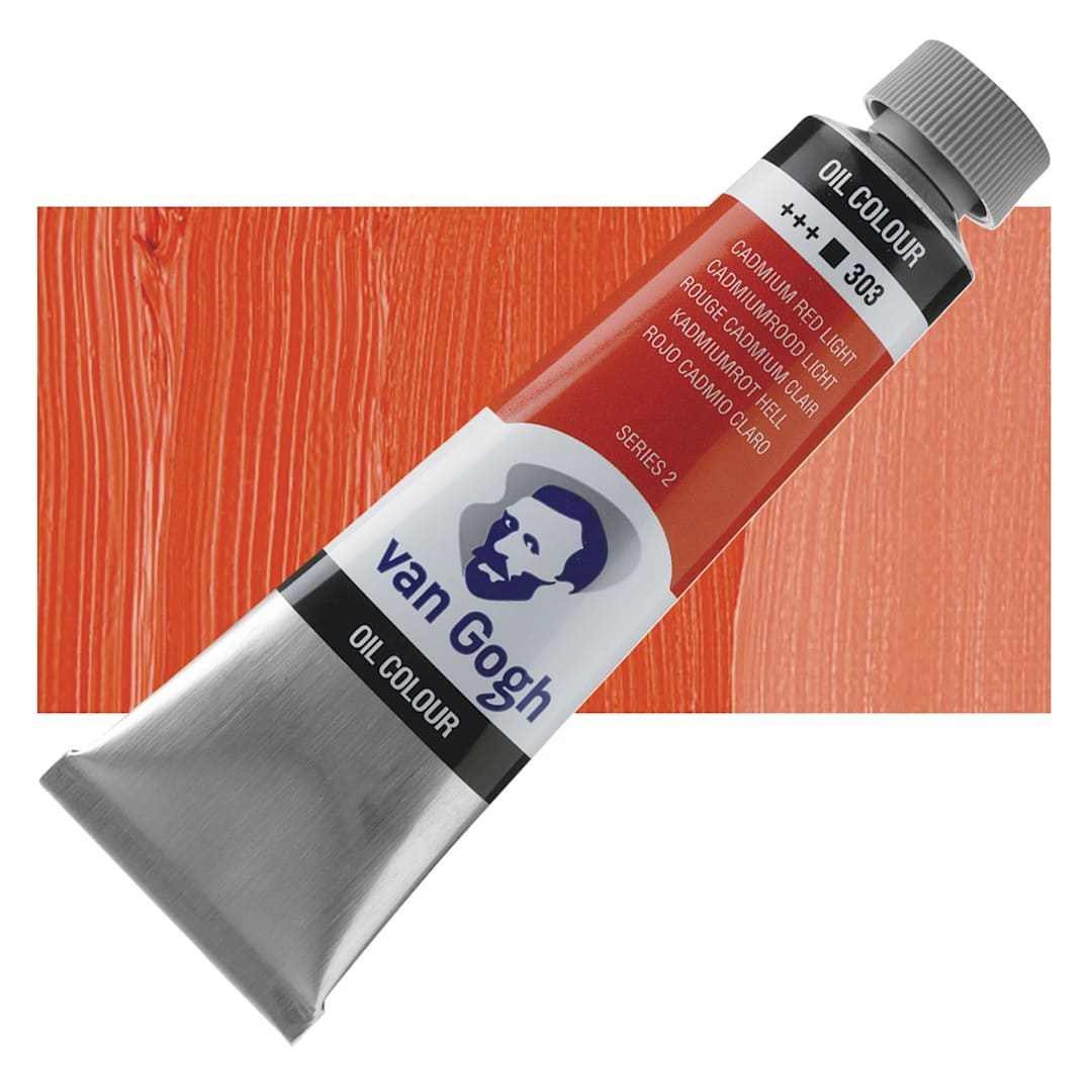 Open in modal - Van Gogh Oil Paint - Cadmium Red Light, 40 ml tube and swatch