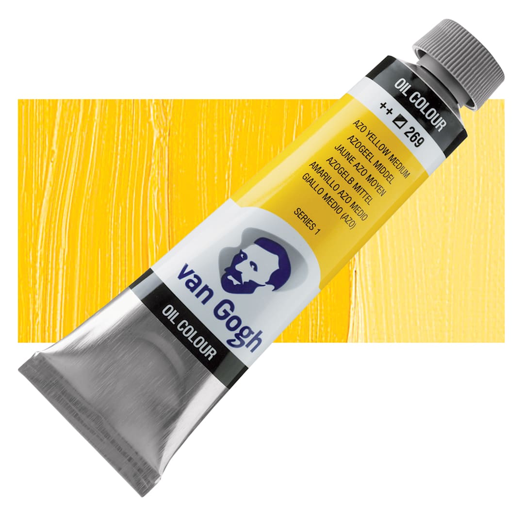 Open in modal - Van Gogh Oil Paint - Azo Yellow Medium, 40 ml tube and swatch