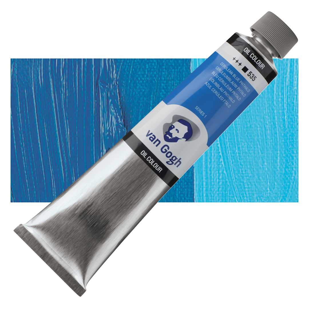 Open in modal - Van Gogh Oil Paint - Cerulean Blue Phthalo, 200 ml tube and swatch