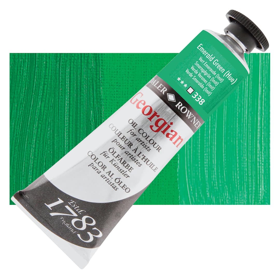 Open in modal - Daler-Rowney Georgian Oil Color - Emerald Green Hue, 38 ml tube and swatch