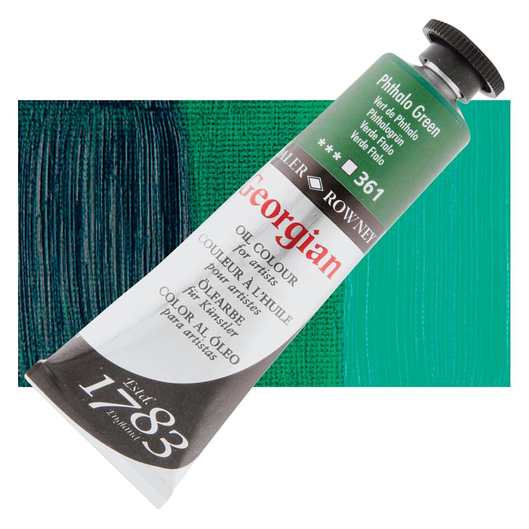 Open in modal - Daler-Rowney Georgian Oil Color - Phthalo Green, 38 ml tube and swatch
