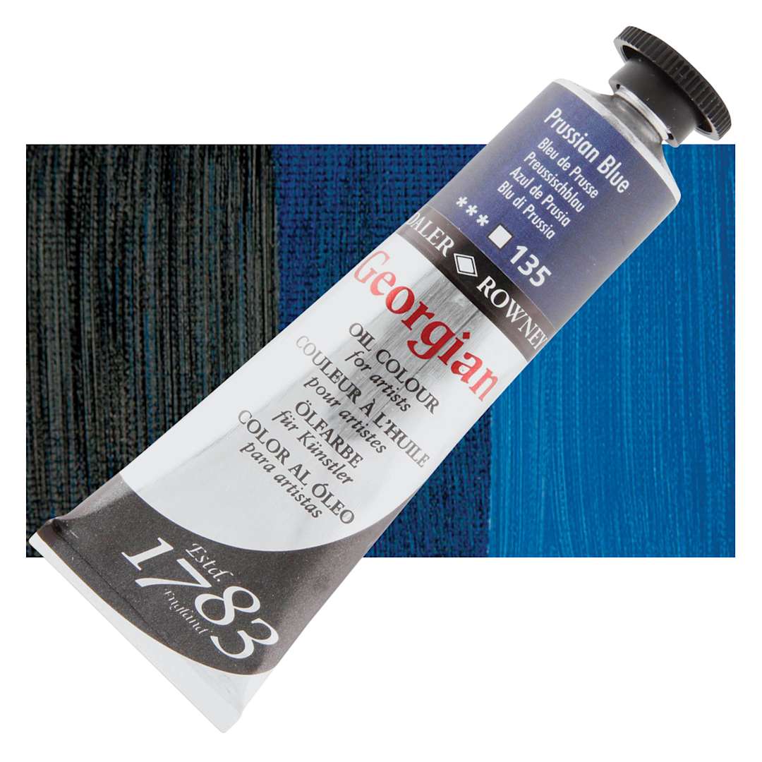 Open in modal - Daler-Rowney Georgian Oil Color - Prussian Blue, 38 ml tube and swatch