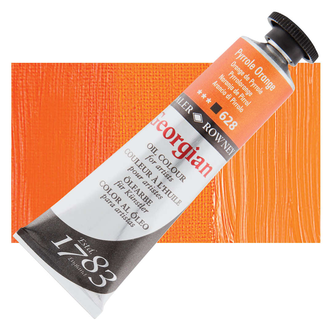 Open in modal - Daler-Rowney Georgian Oil Color - Pyrrole Orange, 38 ml tube and swatch
