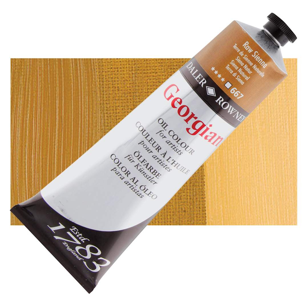 Open in modal - Daler-Rowney Georgian Oil Color - Raw Sienna, 225 ml tube and swatch