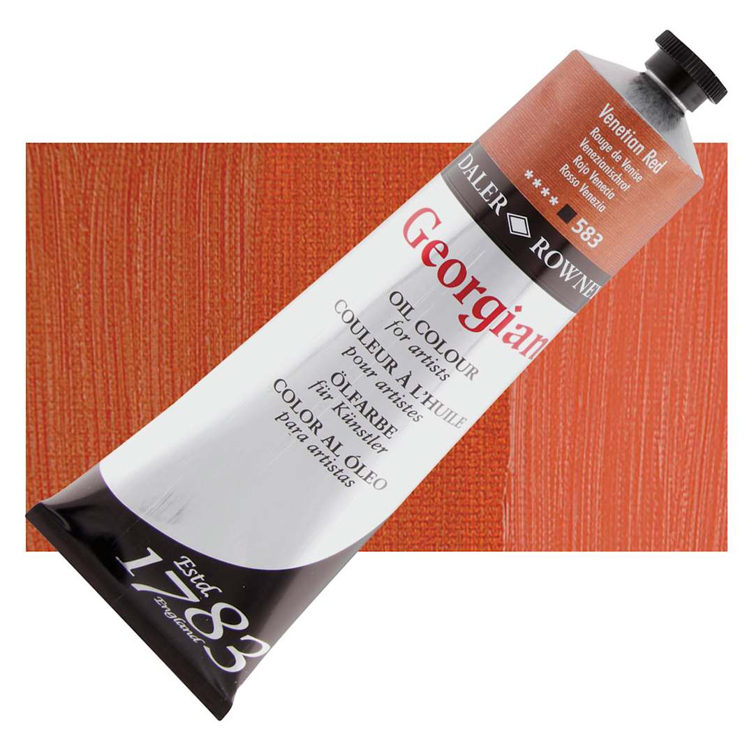Open in modal - Daler-Rowney Georgian Oil Color - Venetian Red, 225 ml tube and swatch