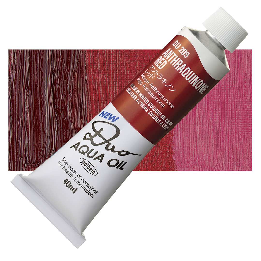 Open in modal - Holbein Duo Aqua Water Soluble Oil - Anthraquinone Red, 40 ml tube and swatch