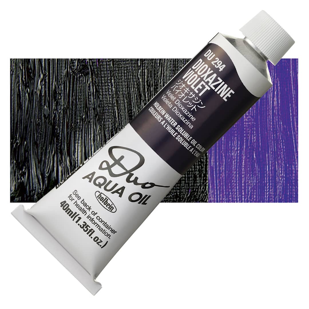 Open in modal - Holbein Duo Aqua Water Soluble Oil - Dioxazine Violet, 40 ml tube and swatch