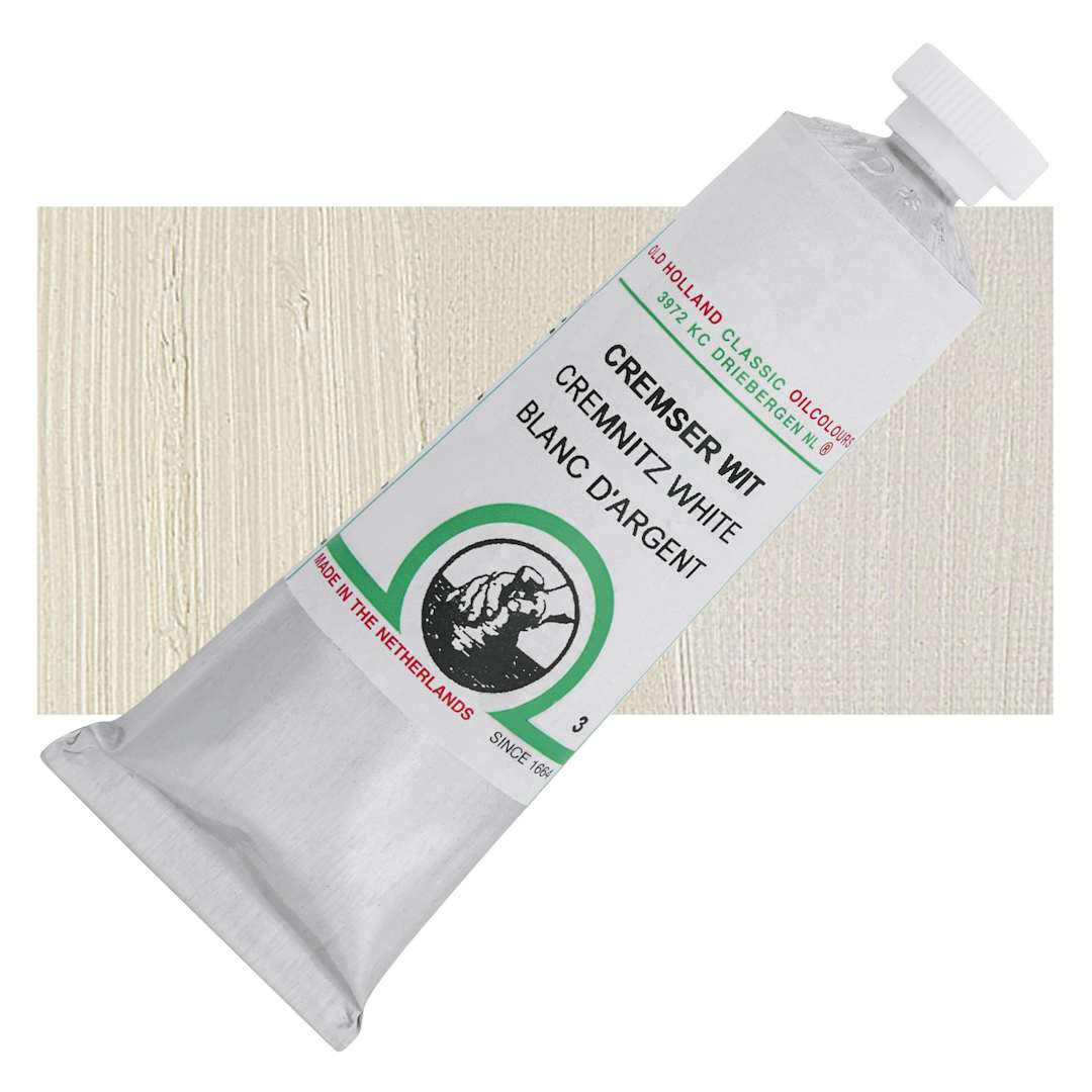 Open in modal - Old Holland Classic Oil Color - Cremnitz White, 40 ml tube and swatch
