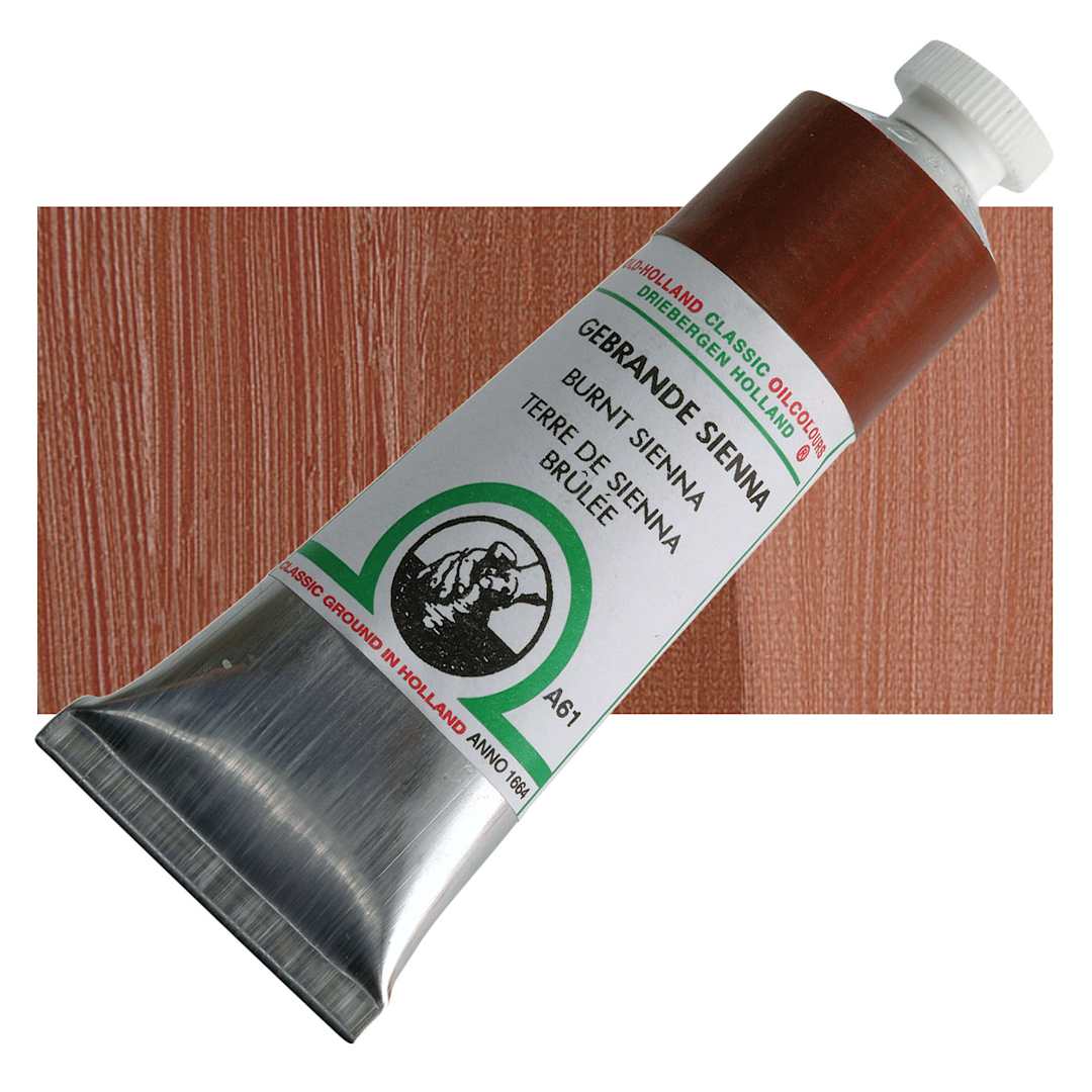 Open in modal - Old Holland Classic Oil Color - Burnt Sienna, 40 ml tube and swatch