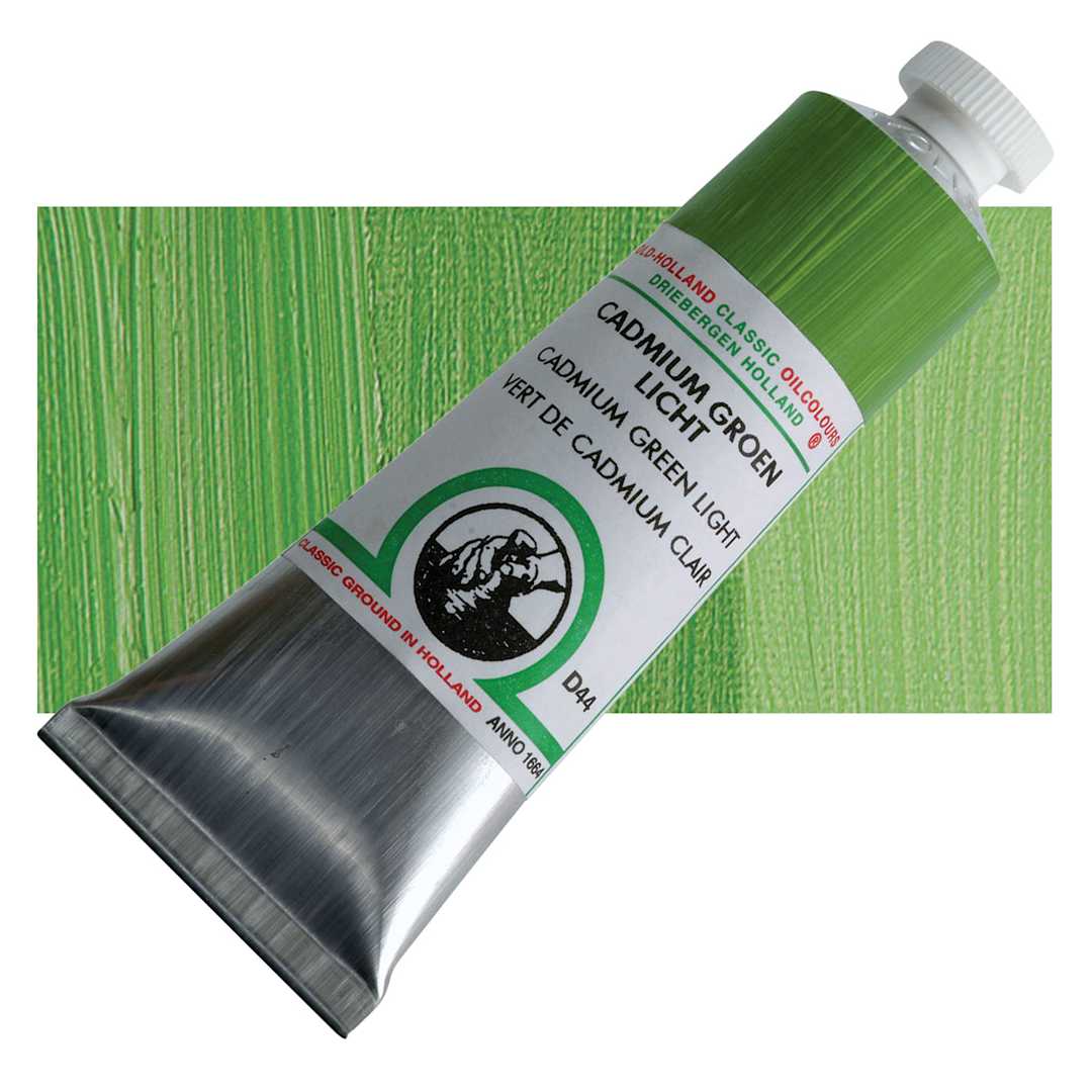 Open in modal - Old Holland Classic Oil Color - Cadmium Green Light, 40 ml tube and swatch