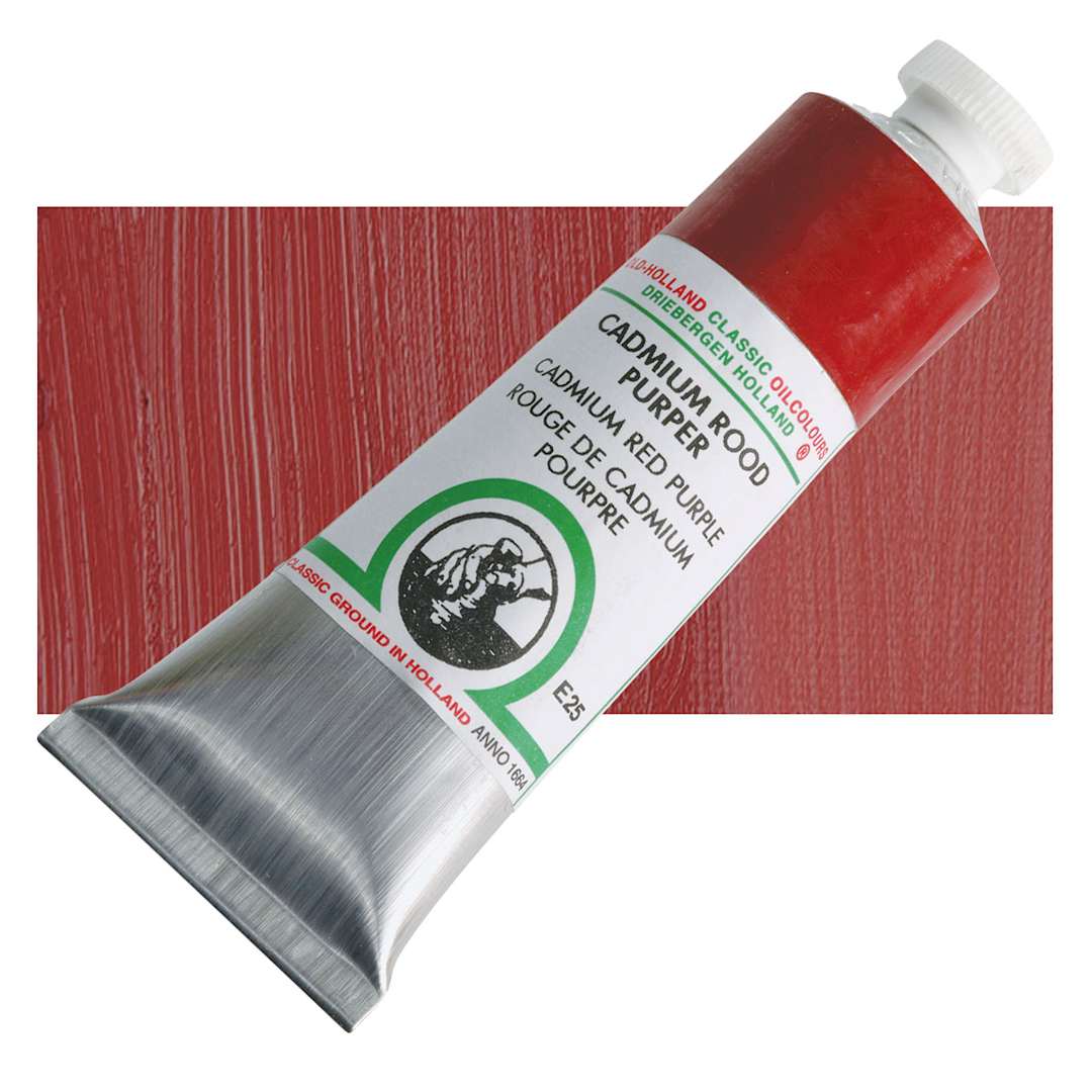 Open in modal - Old Holland Classic Oil Color - Cadmium Red Purple, 40 ml tube and swatch