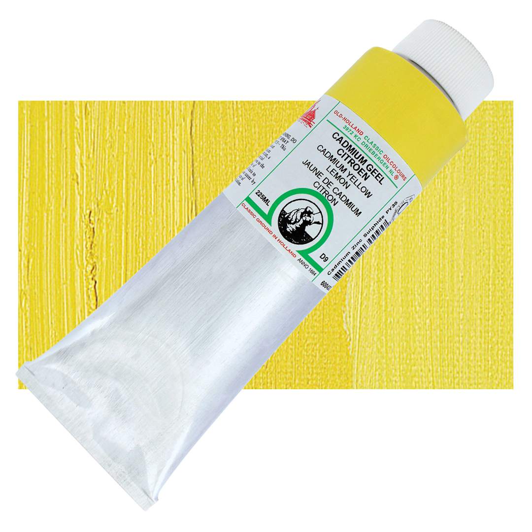 Open in modal - Old Holland Classic Oil Color - Cadmium Yellow Lemon, 225 ml tube and swatch