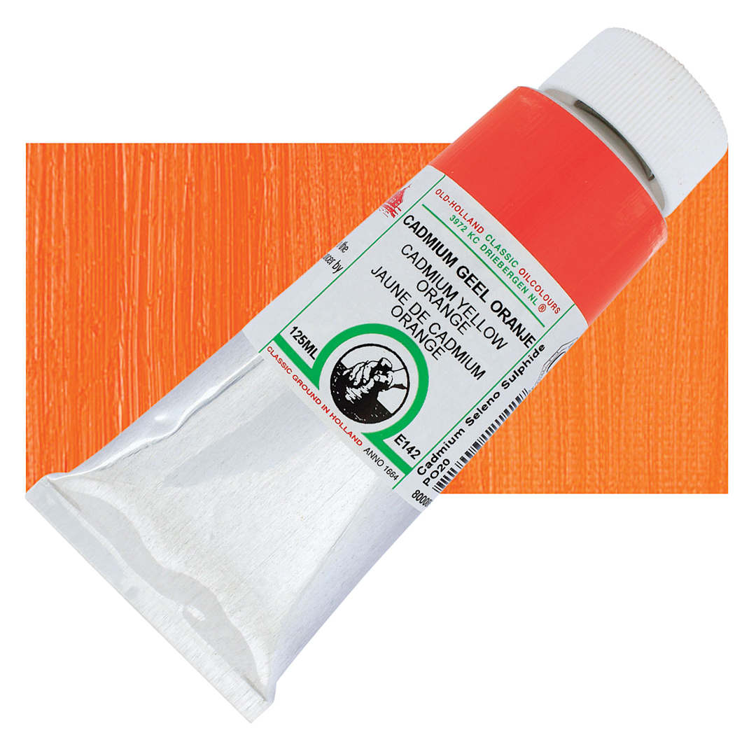 Open in modal - Old Holland Classic Oil Color - Cadmium Yellow Orange, 125 ml tube and swatch