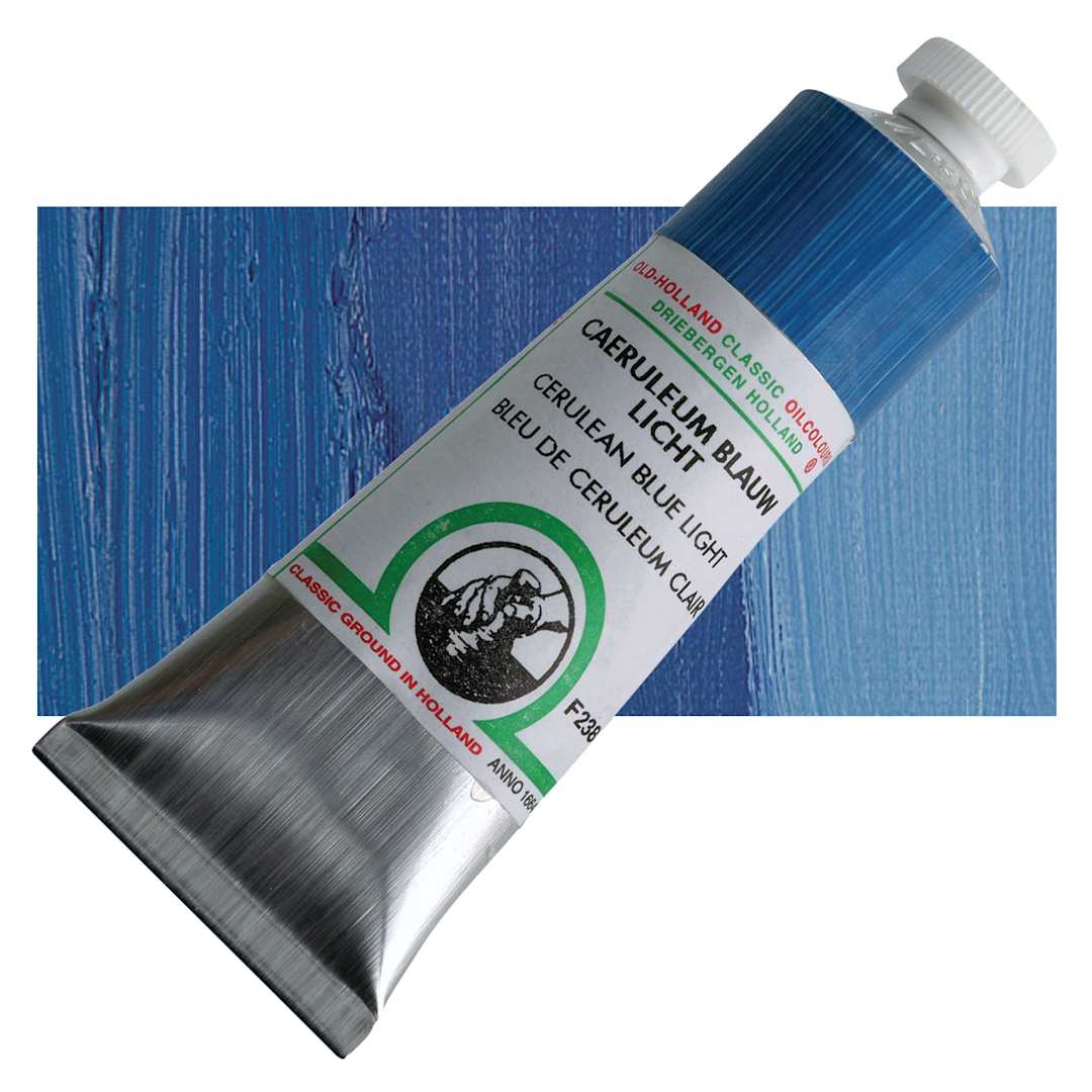 Open in modal - Old Holland Classic Oil Color - Cerulean Blue Light, 40 ml tube and swatch