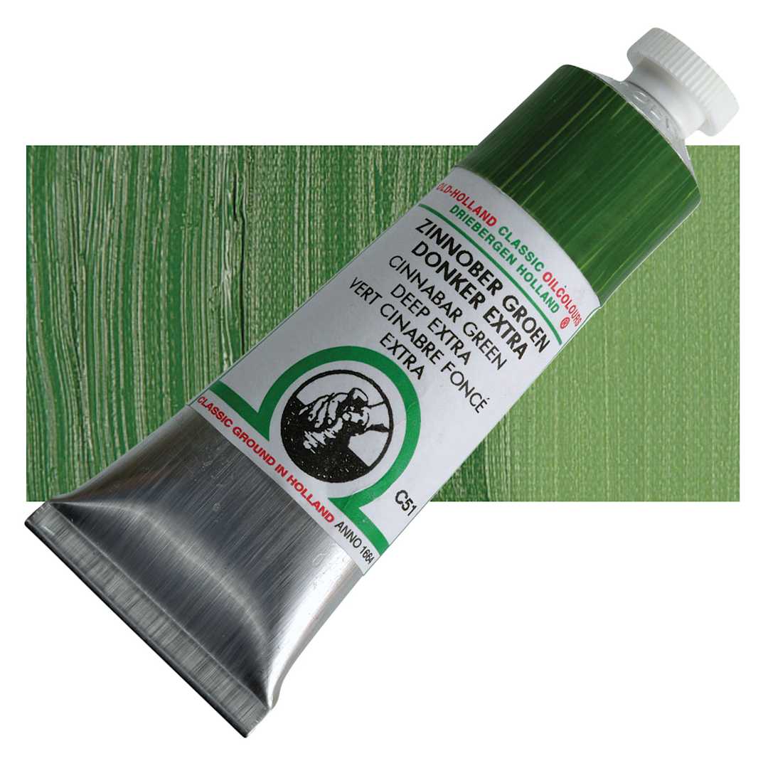 Open in modal - Old Holland Classic Oil Color - Cinnabar Green Deep Extra, 40 ml tube and swatch