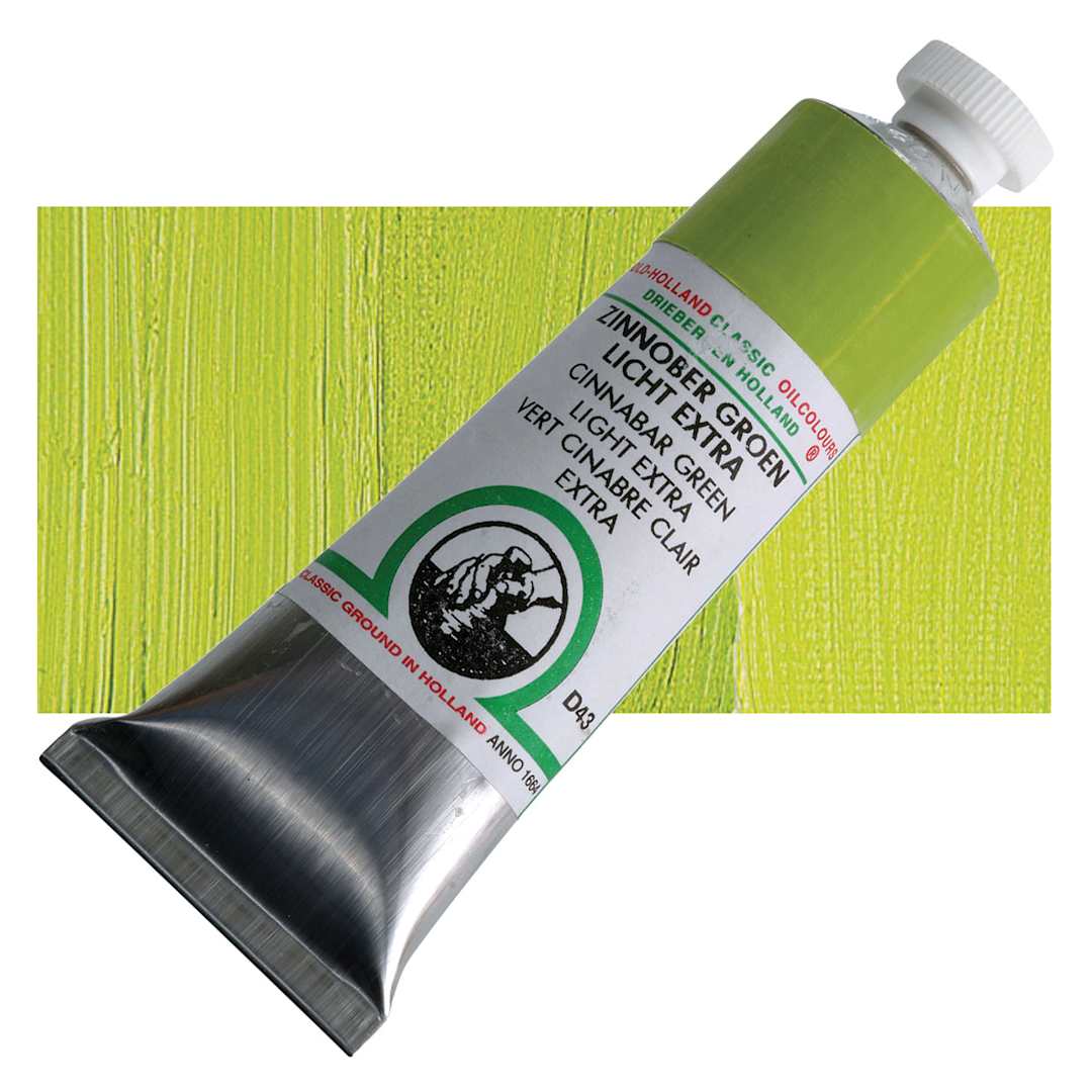Open in modal - Old Holland Classic Oil Color - Cinnabar Green Light Extra, 40 ml tube and swatch