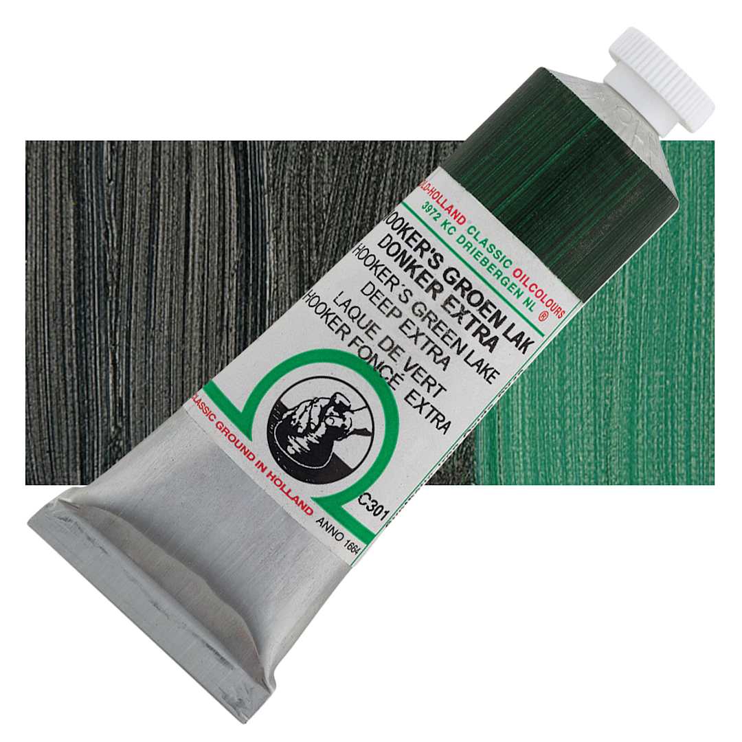 Open in modal - Old Holland Classic Oil Color - Hooker's Green Lake Deep, 40 ml tube and swatch